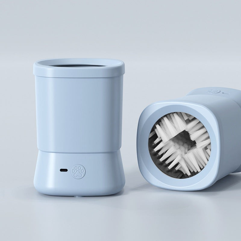 The Tailored Tail blue electric pet paw cleaner with soft internal bristles for gentle cleaning and massage.